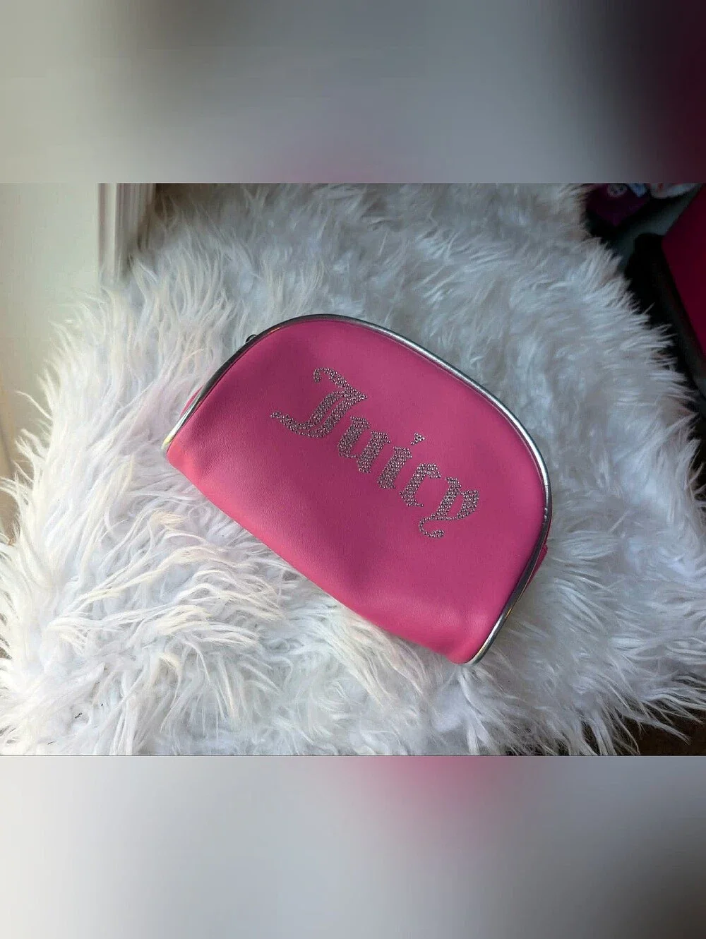 Juicy Couture Hot Pink Rhinestone Makeup Cosmetic Bag Travel Pouch Bedazzled Y2k